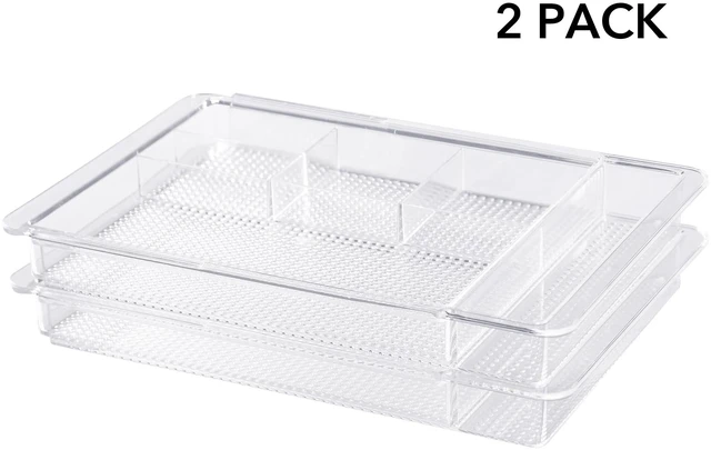 Alt view image 6 of 7 - Expandable Shallow Vanity Plastic Makeup Drawer Organizers, 2 Pack Low Profile 1.3 Inch Height Clear Storage Tray - Scalable Width Customization Fits Cosmetic Lipsticks Brushes, Dressing Table