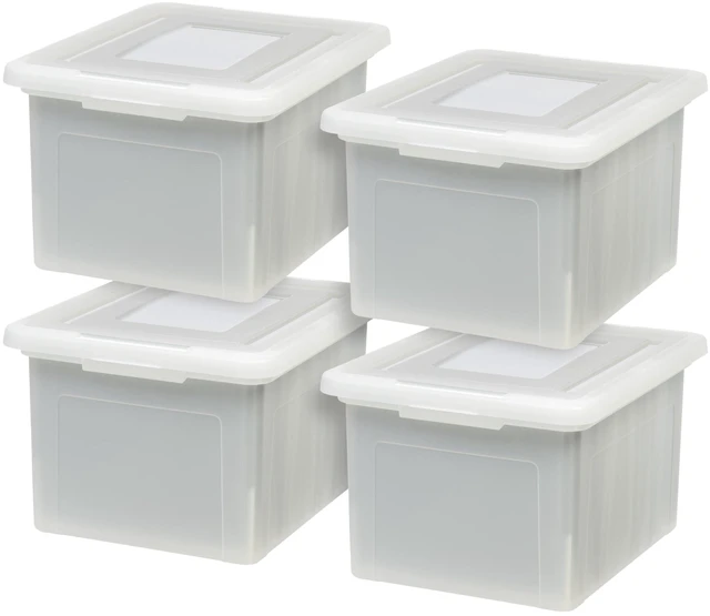 Main image of 4-Pack 35 Qt. Letter File Box with Lid, Pearl Organize lesson plans, classroom files and teaching materials with secure storage for teachers, schools and educators