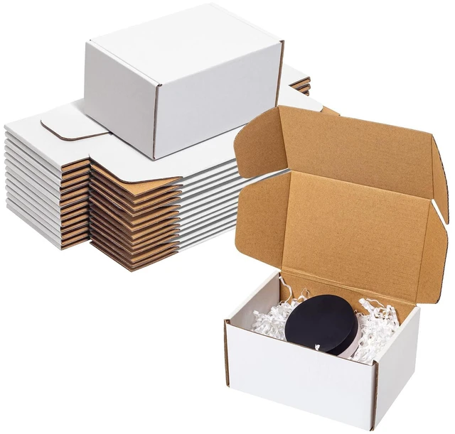 Main image of White Shipping Boxes 6x4x3" 25 Pack Corrugated Cardboard Box 3 Layers, Literature Mailer Packaging Supplies, Mailing Boxes for Small Business