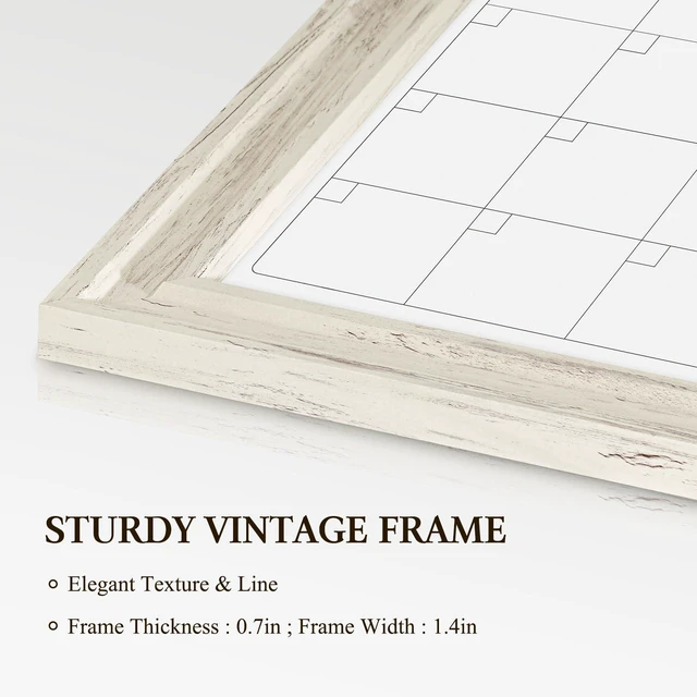 Alt view image 2 of 7 - Whiteboard Calendar 36" x 24" Magnetic White Board, Vintage White Wood Framed Decorative Dry Erase Board, Wall-Mounted, Monthly Planner, For School, Office, Home, 8 Magnets 4 Markers 1 Eraser