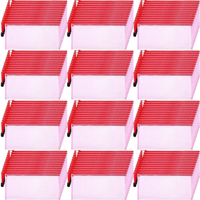 Main image of 100Pcs Mesh Pencil Pouch,Red,A6 Small Zipper Pencil Pouches Bulk, Waterproof Clear Storage Bag, Multipurpose for Cash Board Game Passport Office
