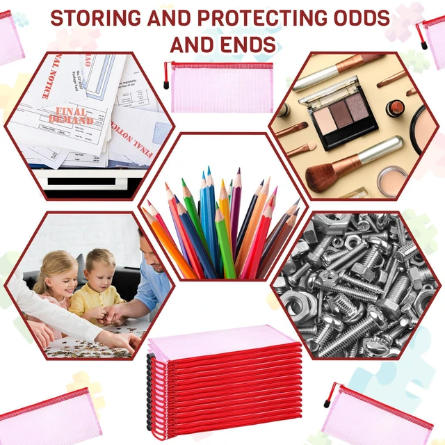 Alt view image 4 of 7 - 100Pcs Mesh Pencil Pouch,Red,A6 Small Zipper Pencil Pouches Bulk, Waterproof Clear Storage Bag, Multipurpose for Cash Board Game Passport Office