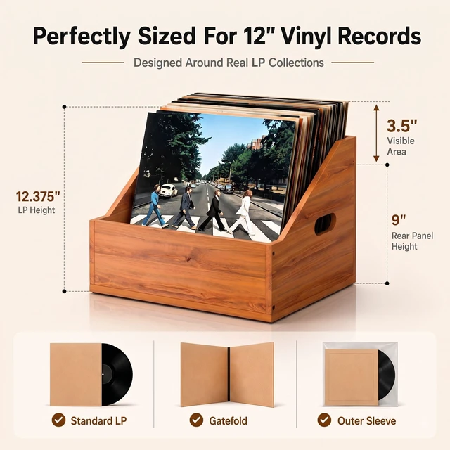 Alt view image 2 of 7 - 2 Pack Wood Vinyl Record Storage, Retro & Durable Vinyl Crate and Record Holder