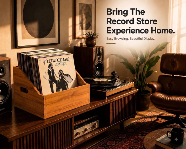 Alt view image 3 of 7 - 2 Pack Wood Vinyl Record Storage, Retro & Durable Vinyl Crate and Record Holder