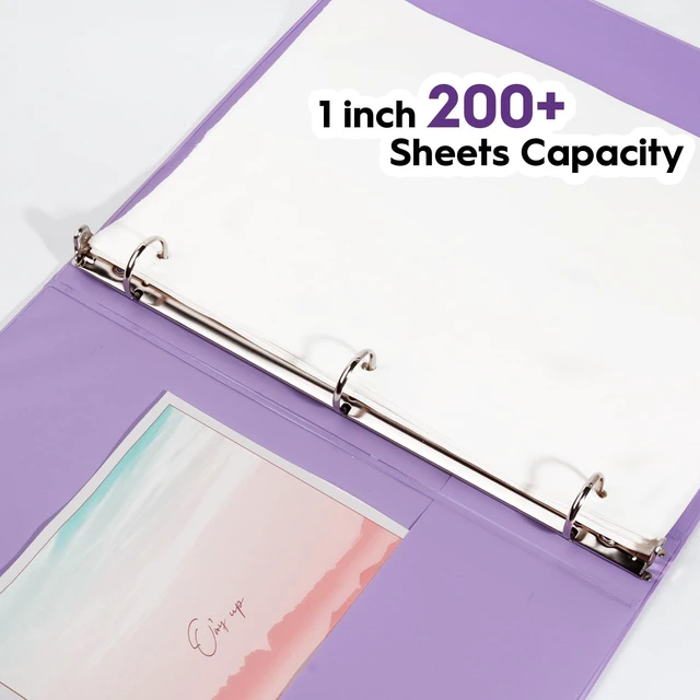 Alt view image 4 of 7 - Sturdy Standard 1 Inch 3 Ring Binder with Clear View Cover 1"Round Ring,PVC-Free Board,Holds 200 Letter Sheets,Morandi Multicolor for Students & Office,6 Pack (Pale Purple)