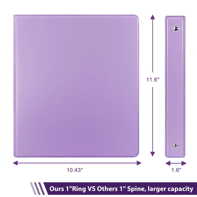 Alt view image 3 of 7 - Sturdy Standard 1 Inch 3 Ring Binder with Clear View Cover 1"Round Ring,PVC-Free Board,Holds 200 Letter Sheets,Morandi Multicolor for Students & Office,6 Pack (Pale Purple)