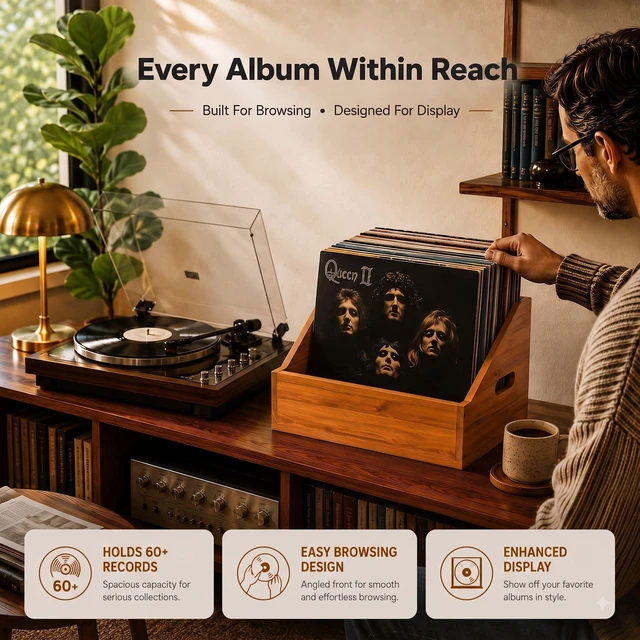 Alt view image 4 of 7 - 2 Pack Wood Vinyl Record Storage, Retro & Durable Vinyl Crate and Record Holder