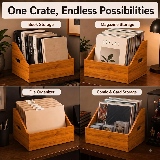 Alt view image 6 of 7 - 2 Pack Wood Vinyl Record Storage, Retro & Durable Vinyl Crate and Record Holder