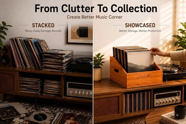 Alt view image 7 of 7 - 2 Pack Wood Vinyl Record Storage, Retro & Durable Vinyl Crate and Record Holder