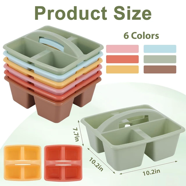 Alt view image 2 of 7 - 6 Pack 4 Compartment Classroom Caddy with Handle, Groovy Assorted Colors, Portable Carry Handle, Versatile Table Caddies for Classroom Organization and Office Supply Storage