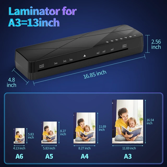 Alt view image 7 of 7 - Laminator 13 inch with Touchscreen 3-6mil Quick Warm Up Auto Off Hot and Cold Laminator with ABS Jam Free, Laminator for Home Office School, Black
