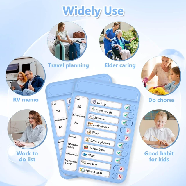 Alt view image 6 of 7 - 2Pcs Dry Erase Chore Chart for Kids, Magnetic Checklist Board, My Chores Slider Chart to Do List Board, Routine Reward Chart Schedule Board Task Tracker for Home Refrigerator, Wall, Desk (Blue)