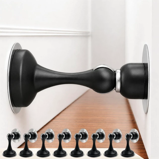 Main image of 8 Pack Magnetic Door Stop No Drilling Door Stop with 3D Adhesive Tapes Keep Door Open Door Stainless Steel Screws for Stronger Mount (Black)