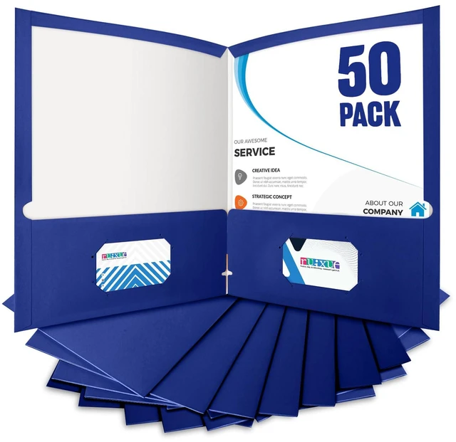 Main image of ® 50 Packs Blue Two Pocket Folders Surface with Waterproofing,Letter Size,Holds 100 Plus Sheets,for School,Office,Business. (50, Blue)