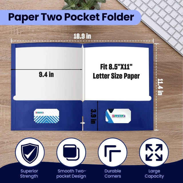 Alt view image 2 of 6 - ® 50 Packs Blue Two Pocket Folders Surface with Waterproofing,Letter Size,Holds 100 Plus Sheets,for School,Office,Business. (50, Blue)