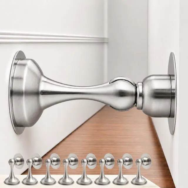 Main image of 8 Pack Magnetic Door Stop No Drilling Door Stop with 3D Adhesive Tapes Keep Door Open Door Stainless Steel Screws for Stronger Mount (Silver)