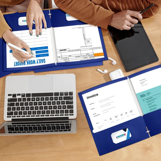 Alt view image 5 of 6 - ® 50 Packs Blue Two Pocket Folders Surface with Waterproofing,Letter Size,Holds 100 Plus Sheets,for School,Office,Business. (50, Blue)