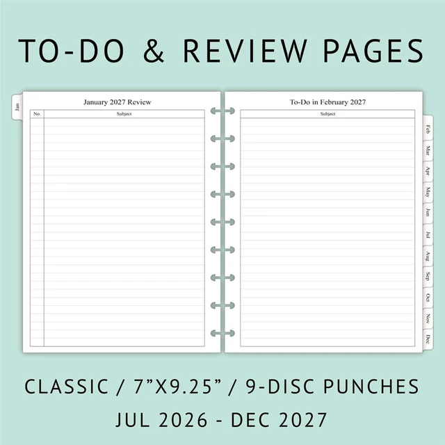 Alt view image 3 of 5 - 2026-2027 Planner Refills for Happy Planner Classic Size, Monthly Pages, Jul 2026 - Dec 2027, 9-Disc Punched, 7" x 9-1/4"