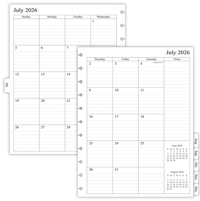 Main image of 2026-2027 Monthly Planner Refill for 11-Discbound Notebooks, Jul 2026 to Dec 2027, Two Pages Per Month, Letter Size, 8-1/2" x 11"