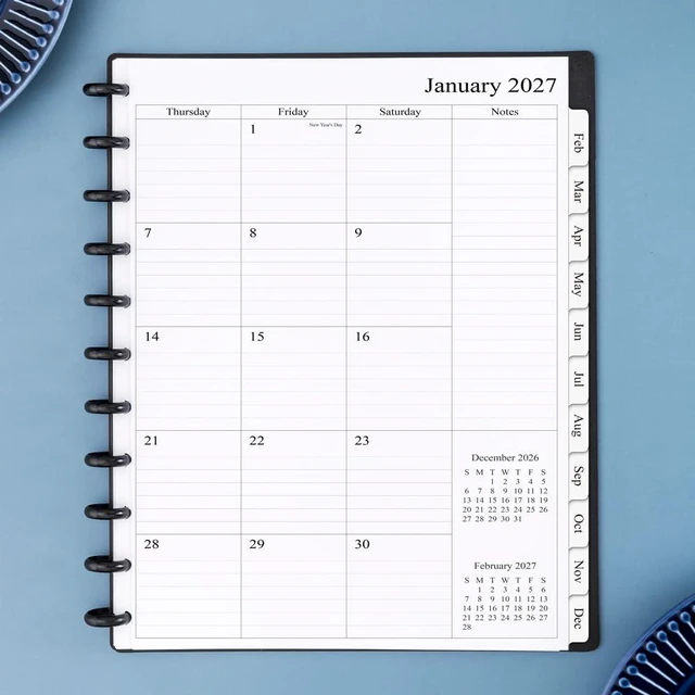 Alt view image 4 of 5 - 2026-2027 Monthly Planner Refill for 11-Discbound Notebooks, Jul 2026 to Dec 2027, Two Pages Per Month, Letter Size, 8-1/2" x 11"