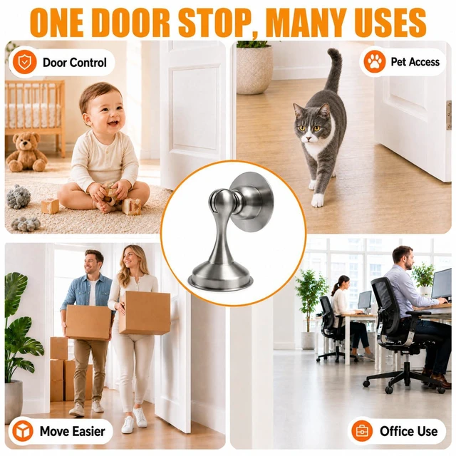 Alt view image 7 of 7 - 8 Pack Magnetic Door Stop No Drilling Door Stop with 3D Adhesive Tapes Keep Door Open Door Stainless Steel Screws for Stronger Mount (Silver)