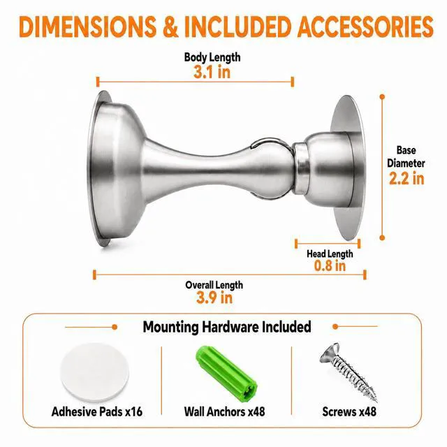 Alt view image 6 of 7 - 8 Pack Magnetic Door Stop No Drilling Door Stop with 3D Adhesive Tapes Keep Door Open Door Stainless Steel Screws for Stronger Mount (Silver)