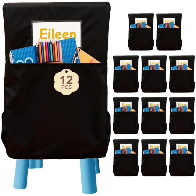Main image of 12 Pack 19.5 x 16.5 Inch Student Chair Pockets for Classrooms,Seat Sacks Organizer for K-2 Students to Storage,Chair Back Buddy Pocket with Name Tag Slot, Classroom Must Haves