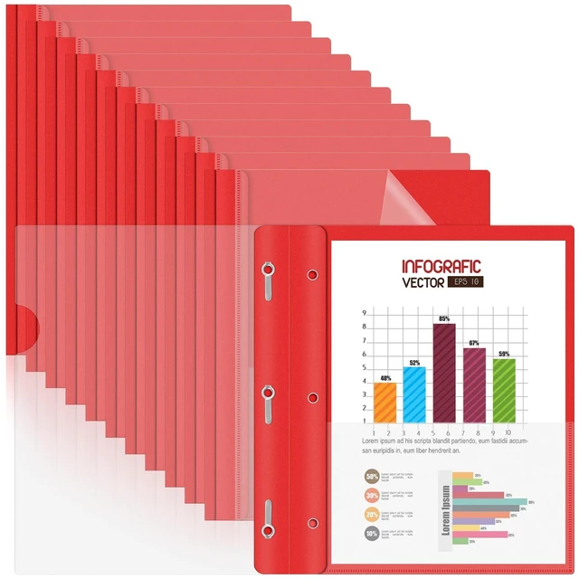 Main image of Report Covers with 3-Prong Fasteners, 12 Pack, Letter Size Clear Plastic Presentation Folders, Red, Fits 8.5 x 11 Inch Papers, Ideal for Resumes, Documents, School & Office