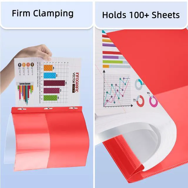 Alt view image 4 of 7 - Report Covers with 3-Prong Fasteners, 12 Pack, Letter Size Clear Plastic Presentation Folders, Red, Fits 8.5 x 11 Inch Papers, Ideal for Resumes, Documents, School & Office