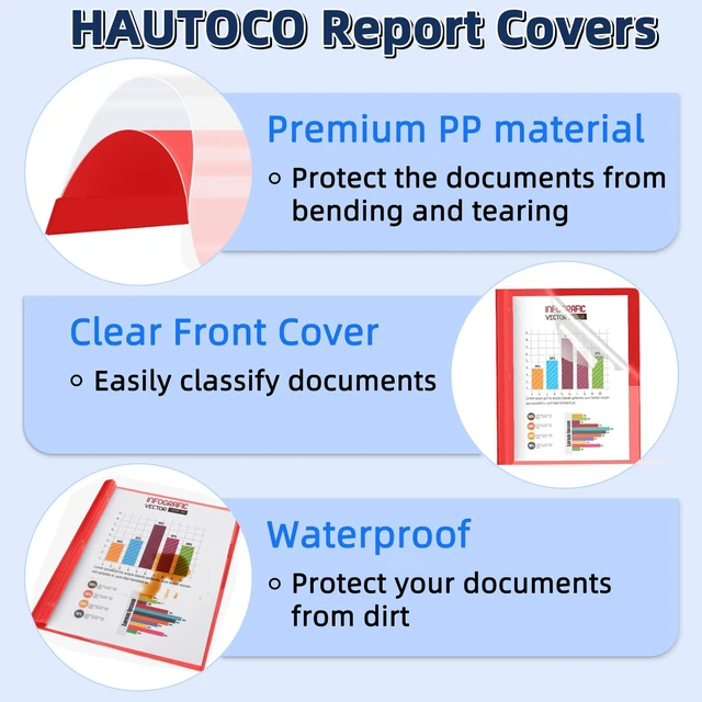 Alt view image 5 of 7 - Report Covers with 3-Prong Fasteners, 12 Pack, Letter Size Clear Plastic Presentation Folders, Red, Fits 8.5 x 11 Inch Papers, Ideal for Resumes, Documents, School & Office