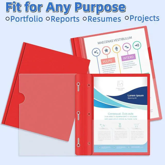 Alt view image 7 of 7 - Report Covers with 3-Prong Fasteners, 12 Pack, Letter Size Clear Plastic Presentation Folders, Red, Fits 8.5 x 11 Inch Papers, Ideal for Resumes, Documents, School & Office