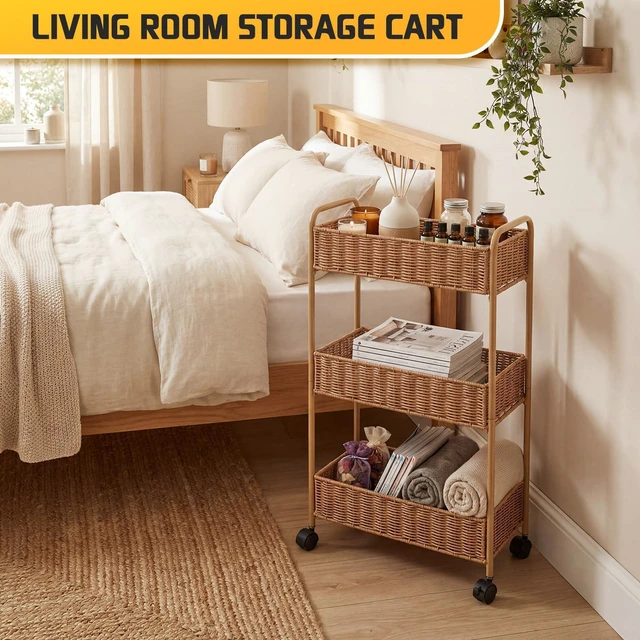 Alt view image 2 of 7 - Utility Slim Storage Cart,3-Tier Rolling Kitchen Office Laundry Room Cart,Mobile Shelving Unit Organizer for Living Room Bathroom Baby Diaper Narrow Places (Natural, 3 Tiers-7.1 inch (W))