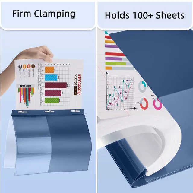 Alt view image 4 of 7 - 12 Pack Plastic Report Covers with 3-Prong Fasteners Clear Front Resume Portfolio Folder for 8.5x11 Letter Size Paper, Presentation Document Report Folders for Office School Use, Navy Blue