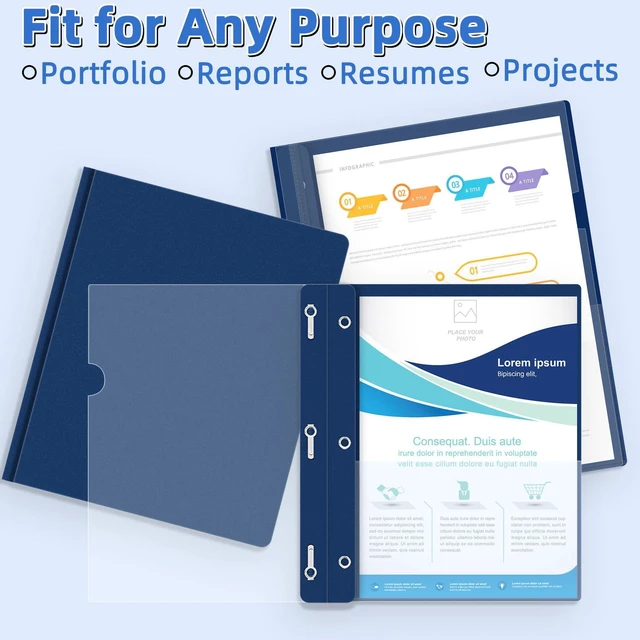Alt view image 7 of 7 - 12 Pack Plastic Report Covers with 3-Prong Fasteners Clear Front Resume Portfolio Folder for 8.5x11 Letter Size Paper, Presentation Document Report Folders for Office School Use, Navy Blue