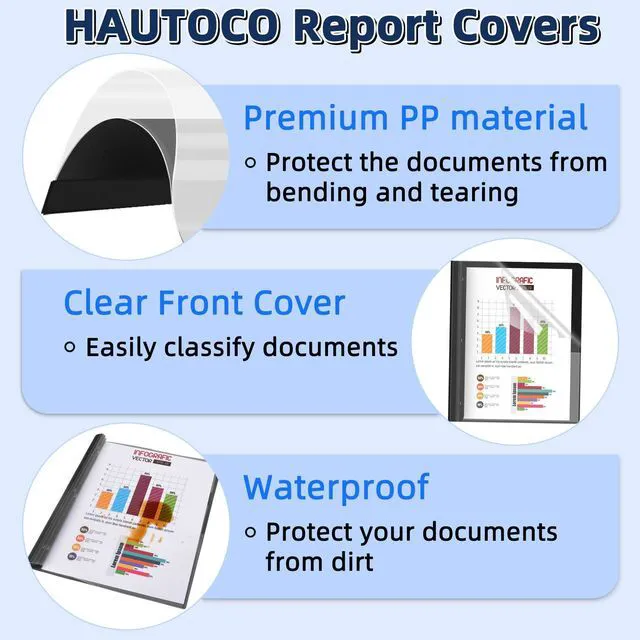 Alt view image 5 of 7 - 12 Pack Plastic Report Covers with 3-Prong Fasteners Clear Front Resume Portfolio Folder for 8.5x11 Letter Size Paper, Presentation Document Report Folders for Office School Use, Black