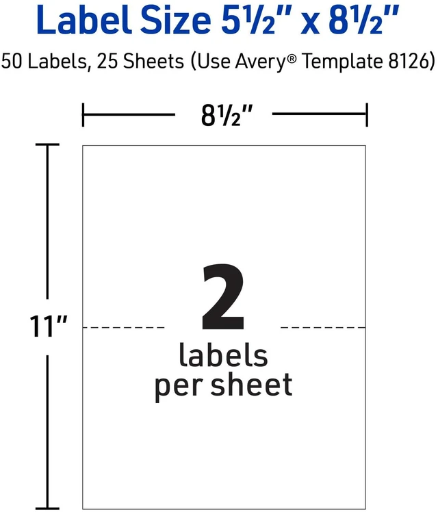 Alt view image 5 of 7 - Half-Sheet Printable Shipping Labels, 5.5" x 8.5" Customizable Stickers, White, 50 Blank Mailing Labels, Great for Mailing, Shipping, Organizing, and More (8126)