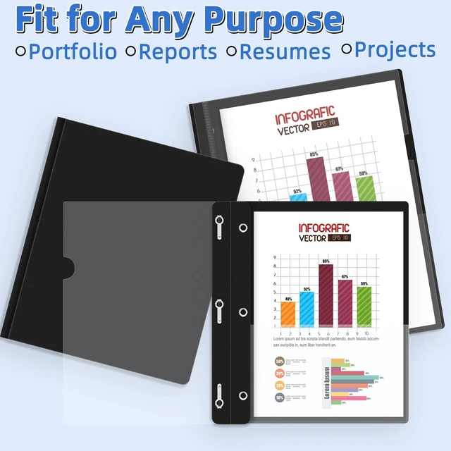 Alt view image 7 of 7 - 12 Pack Plastic Report Covers with 3-Prong Fasteners Clear Front Resume Portfolio Folder for 8.5x11 Letter Size Paper, Presentation Document Report Folders for Office School Use, Black