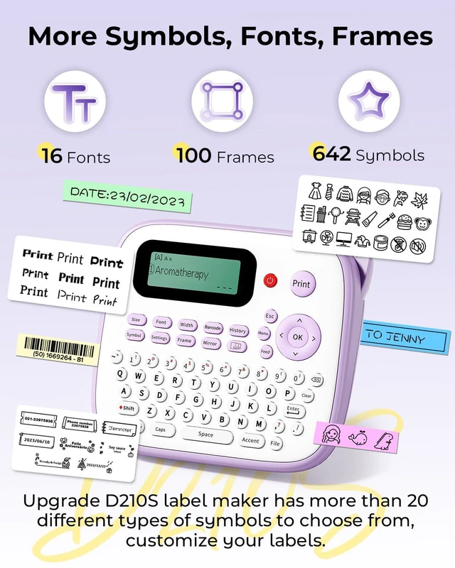 Alt view image 3 of 7 - Label Maker Machine with Tapes, D210S Label Maker with Keyboard Portable Labelmaker, 12mm Laminated Tapes, Labeler Machine with Different Fonts for Home Kids School Items Office Labeling