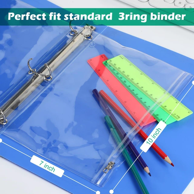 Alt view image 3 of 6 - 48 Pack Clear Pencil Pouch for 3 Ring Binder 10x7'', Clear Large Capacity Pencil Case with 3 Reinforced Grommet, Smooth Zipper Pencil Bag Visible Pen Oragnizer Binder Insert for Office