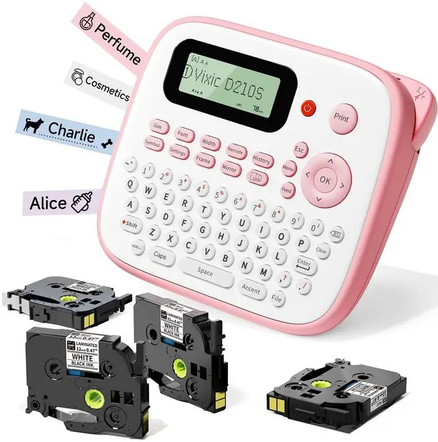 Main image of Pink Label Maker, D210S Label Maker Machine with Tapes Waterproof Handheld Labeler Machine with Keyboard, Multiple Fonts Icons Frames for Home Kids School Items Classroom Office Organization