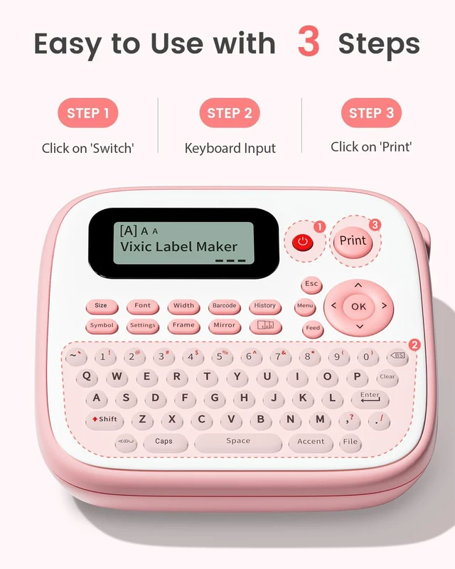 Alt view image 2 of 7 - Pink Label Maker, D210S Label Maker Machine with Tapes Waterproof Handheld Labeler Machine with Keyboard, Multiple Fonts Icons Frames for Home Kids School Items Classroom Office Organization