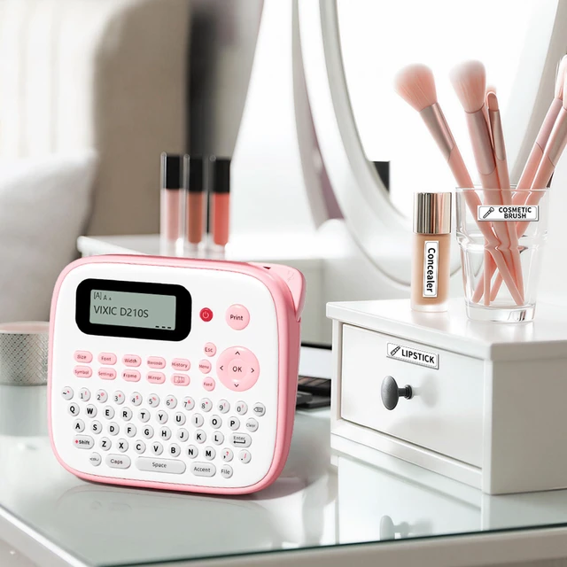 Alt view image 7 of 7 - Pink Label Maker, D210S Label Maker Machine with Tapes Waterproof Handheld Labeler Machine with Keyboard, Multiple Fonts Icons Frames for Home Kids School Items Classroom Office Organization