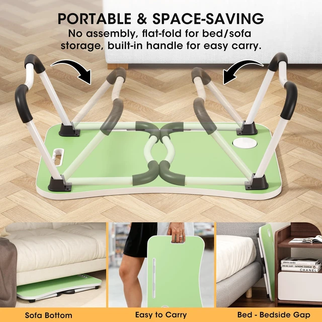 Alt view image 6 of 7 - Folding Lap Desk, 23.6 Inch Wood Laptop Bed Desk with Cup Holder, Portable Bed Table for Working Writing Reading & Eating for Bed, Sofa, Couch, Floor - Green