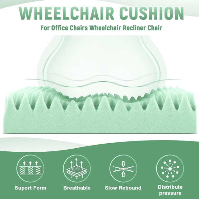 Alt view image 3 of 6 - 2 Pcs Egg Foam Pad,18 X 16 X 4 Inches Egg-Shaped,Light Green Egg Seat Cushions Crate for Chairs, Convoluted Foam Relieves Pressure, Breathable Design, For Wheelchair Office Car Seats