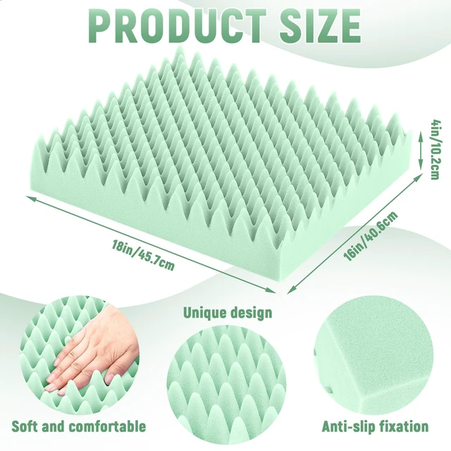 Alt view image 2 of 6 - 2 Pcs Egg Foam Pad,18 X 16 X 4 Inches Egg-Shaped,Light Green Egg Seat Cushions Crate for Chairs, Convoluted Foam Relieves Pressure, Breathable Design, For Wheelchair Office Car Seats