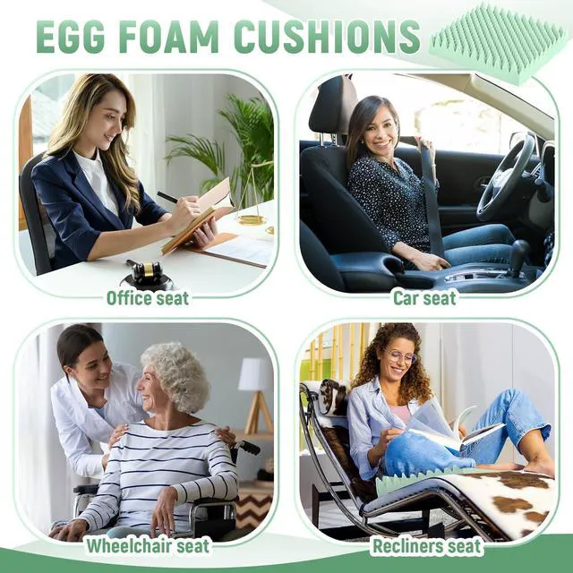 Alt view image 5 of 6 - 2 Pcs Egg Foam Pad,18 X 16 X 4 Inches Egg-Shaped,Light Green Egg Seat Cushions Crate for Chairs, Convoluted Foam Relieves Pressure, Breathable Design, For Wheelchair Office Car Seats