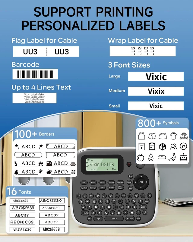Alt view image 3 of 7 - Label Maker Waterproof-Labels, D210S Label Maker Machine with Tapes Portable Labelmaker with Keyboard Powered by Type-C, Handheld Labeler Machine for Home Office Kids School Items Organization