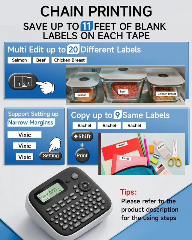 Alt view image 6 of 7 - Label Maker Waterproof-Labels, D210S Label Maker Machine with Tapes Portable Labelmaker with Keyboard Powered by Type-C, Handheld Labeler Machine for Home Office Kids School Items Organization