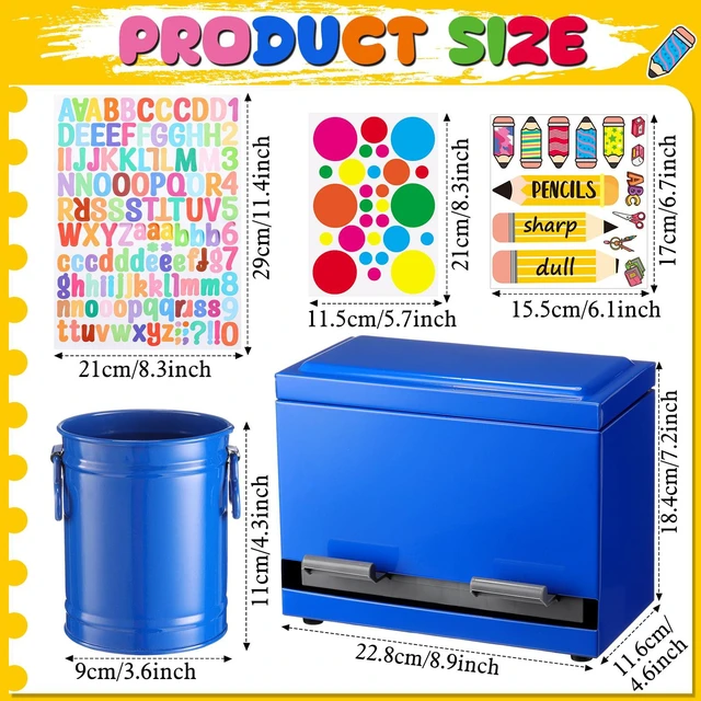 Alt view image 2 of 7 - 8 Pcs Pencil Dispenser for Classroom Stainless Steel, Blue Sharp Dull Pencil Holder Classroom, Letter Stickers, Metal Desk Organizer, Back to School Teacher Supplies, Pencil Parking
