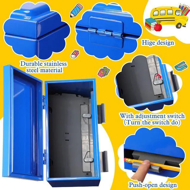 Alt view image 3 of 7 - 8 Pcs Pencil Dispenser for Classroom Stainless Steel, Blue Sharp Dull Pencil Holder Classroom, Letter Stickers, Metal Desk Organizer, Back to School Teacher Supplies, Pencil Parking